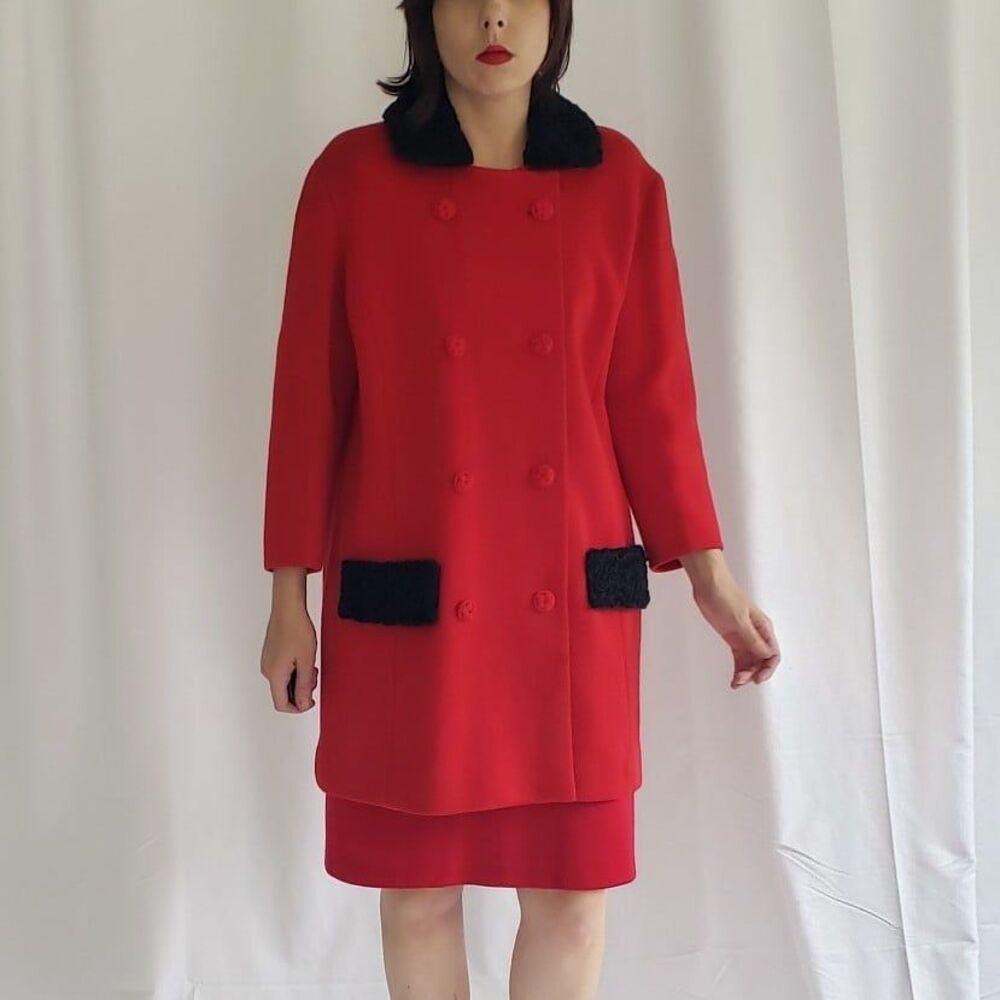 60s Red Worsted Wool Swing Coat